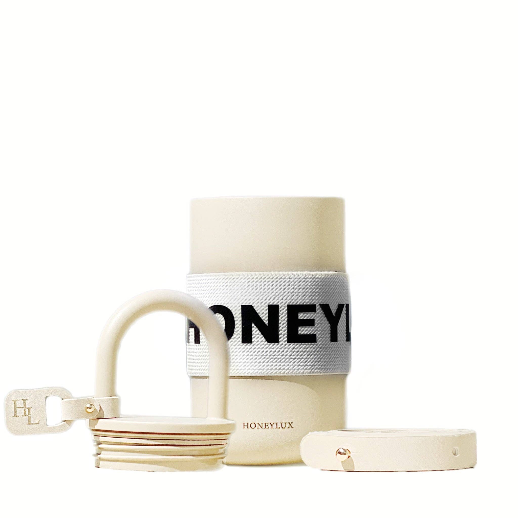 HoneyLux - Wholesale Insulated Mug/Tumbler - Hot/Cold Travel Tumbler with Vegan Leather Strap - Cream1