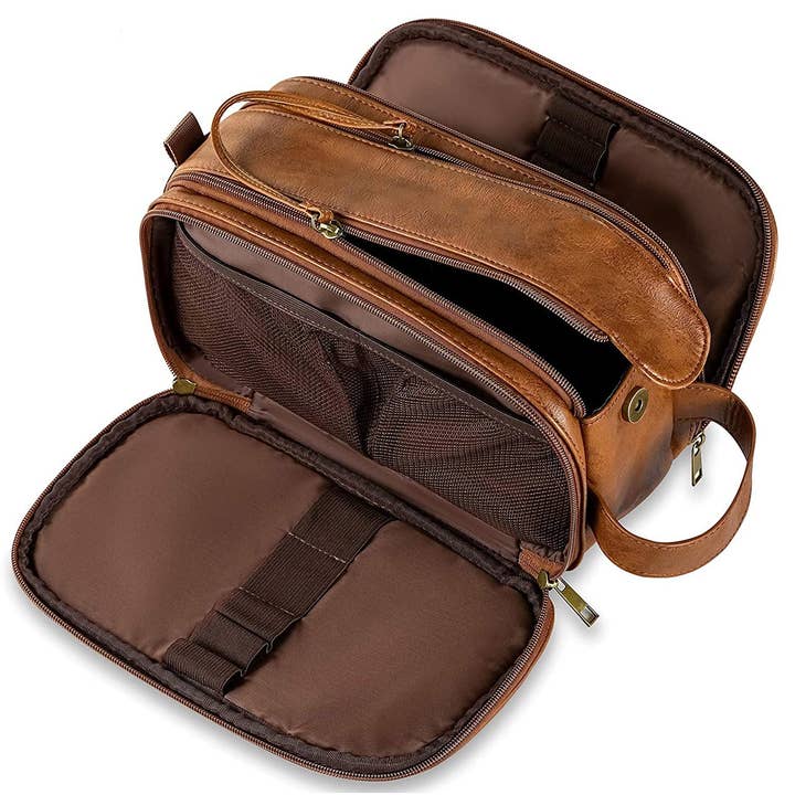 Geschenk-Kosmetiktasche für Trauzeugen, Dopp-Set aus veganem Leder, wasserfester Organizer für Badezimmer-Toilettenartikel, Kosmetiktaschen aus PU-Leder, Weihnachtsgeschenk für den Großhandel von RockCow Leather Studio