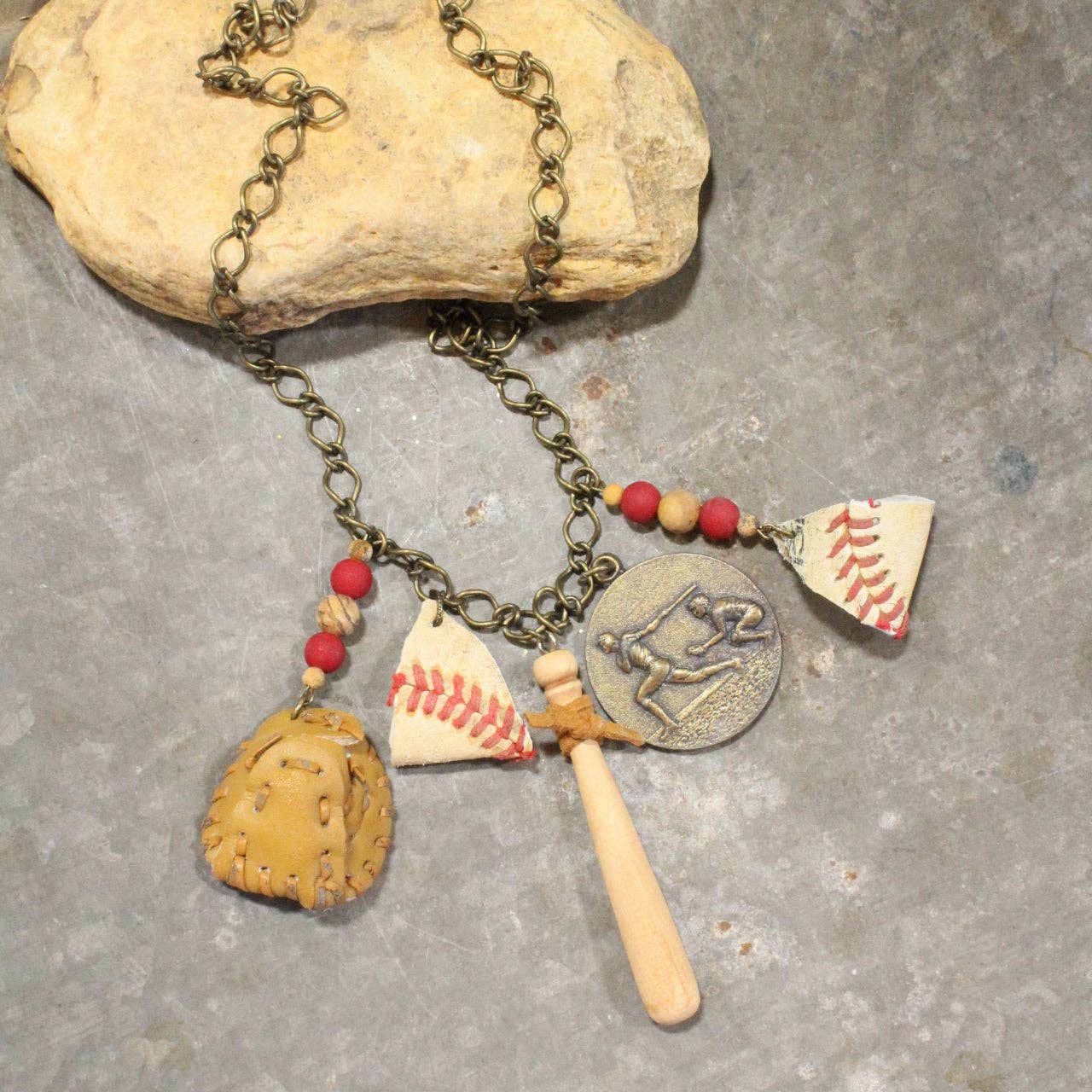 The Primitive Peddler, Inc. - Wholesale Pendant/Charm Necklace - Take Me Out To The Ballgame Vintage Charming Necklace1