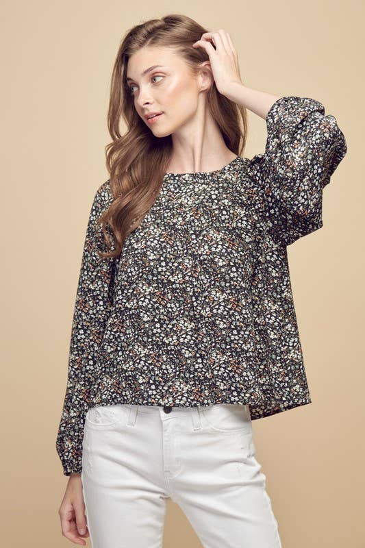 Petal Dew - Wholesale Blouse - Women's - FLORAL PRINT FRILLY TOP BLACK LACE UP - P000833