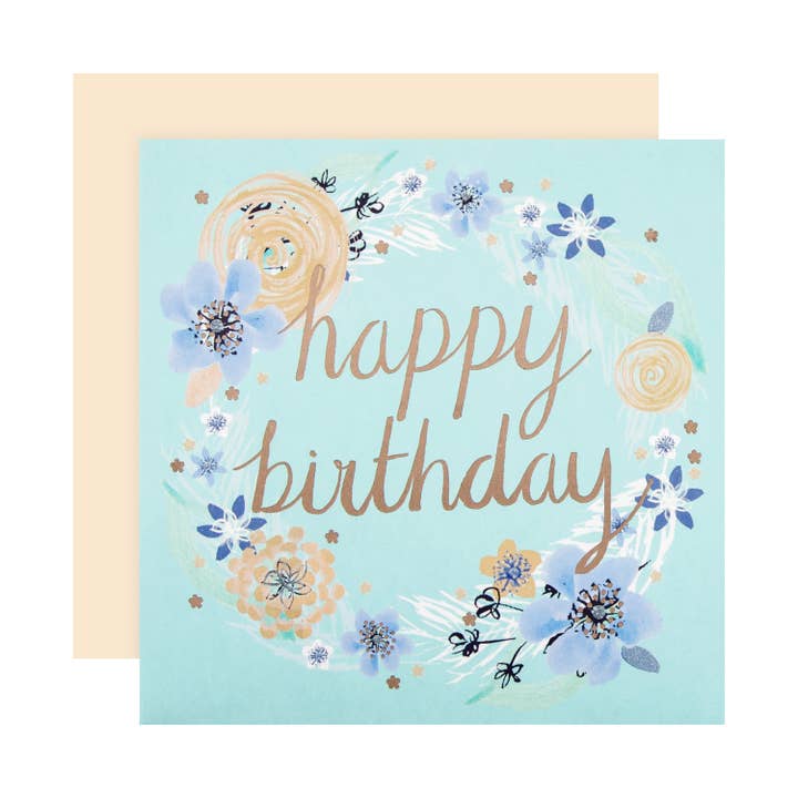 Birthday Card - Blue Floral Border Design for wholesale by Hallmark