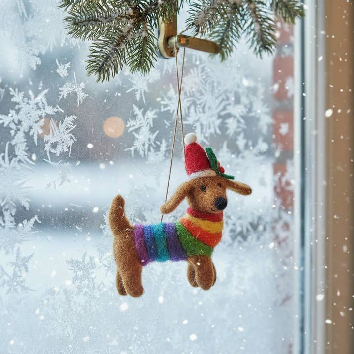 Felt So Good – wholesale Prydnad – Handgjord filt Festlig Rainbow Dog Pride Xmas Dec