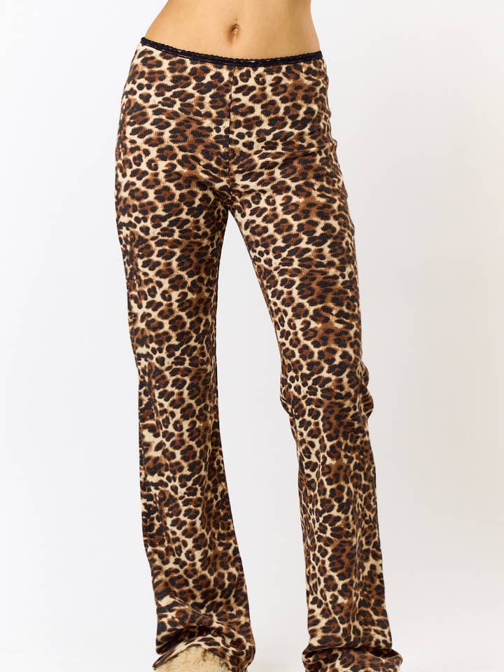 BP23627-3 LEOPARD PRINT BOOTCUT LOUNGE PANTS for wholesale on Faire