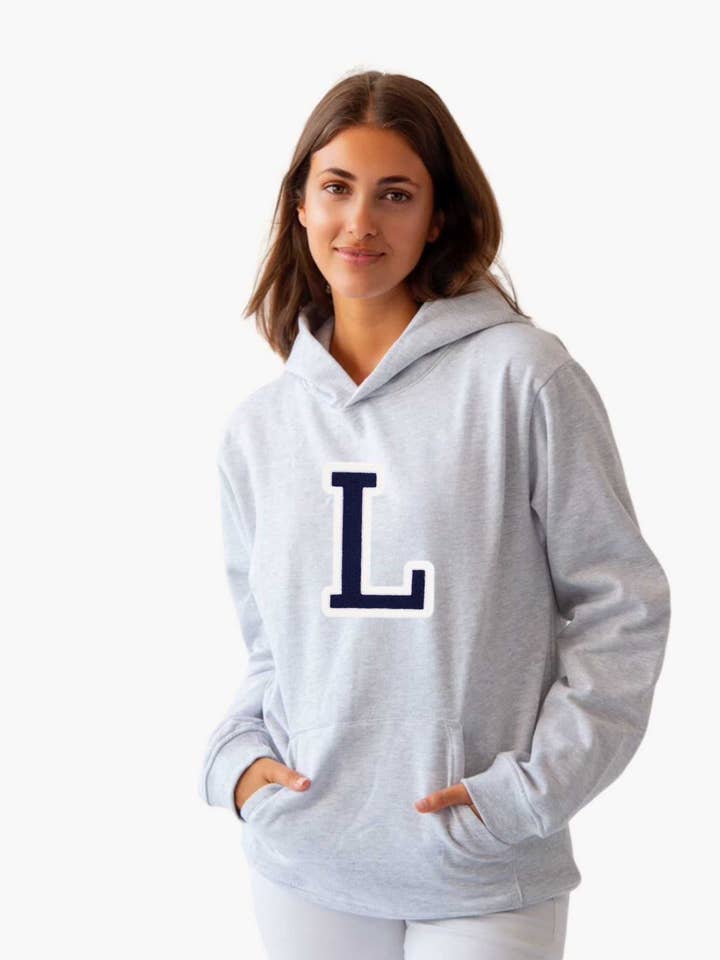 GRAY HOODIE SWEATSHIRT | LARGE INITIAL for wholesale by Anitials