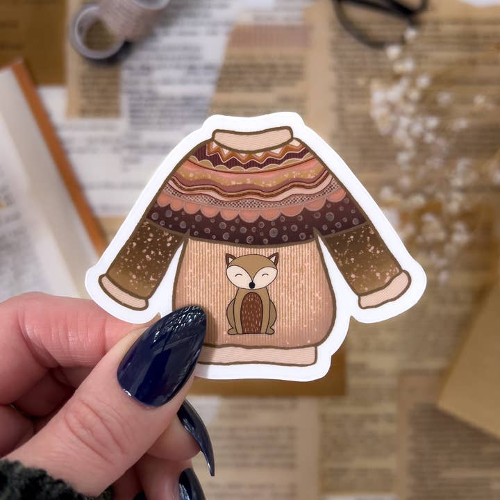 Twelfth Pine - Wholesale Sticker - Cozy Fox Sweater Sticker, 2.5x3in0