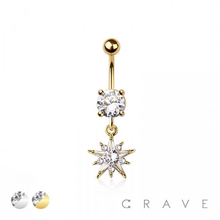 316L CHIRURGENSTAHL MULTI CZ STERN SONNENSTRAHL BAUMELNDE BAUCHSTANGE für den Großhandel von CRAVE