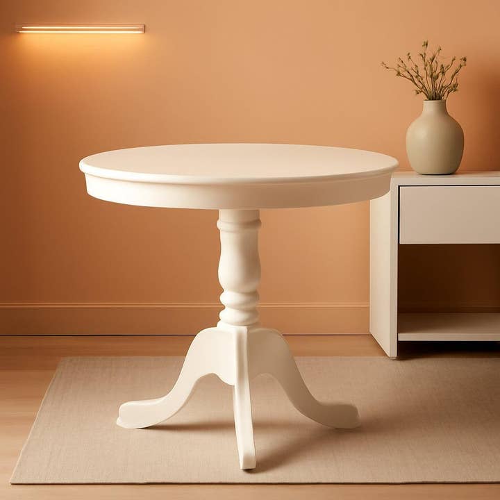 Ant Lwh Tp Antique 36 Inch Round Dining Table Linen White Pedestal for wholesale on Faire0