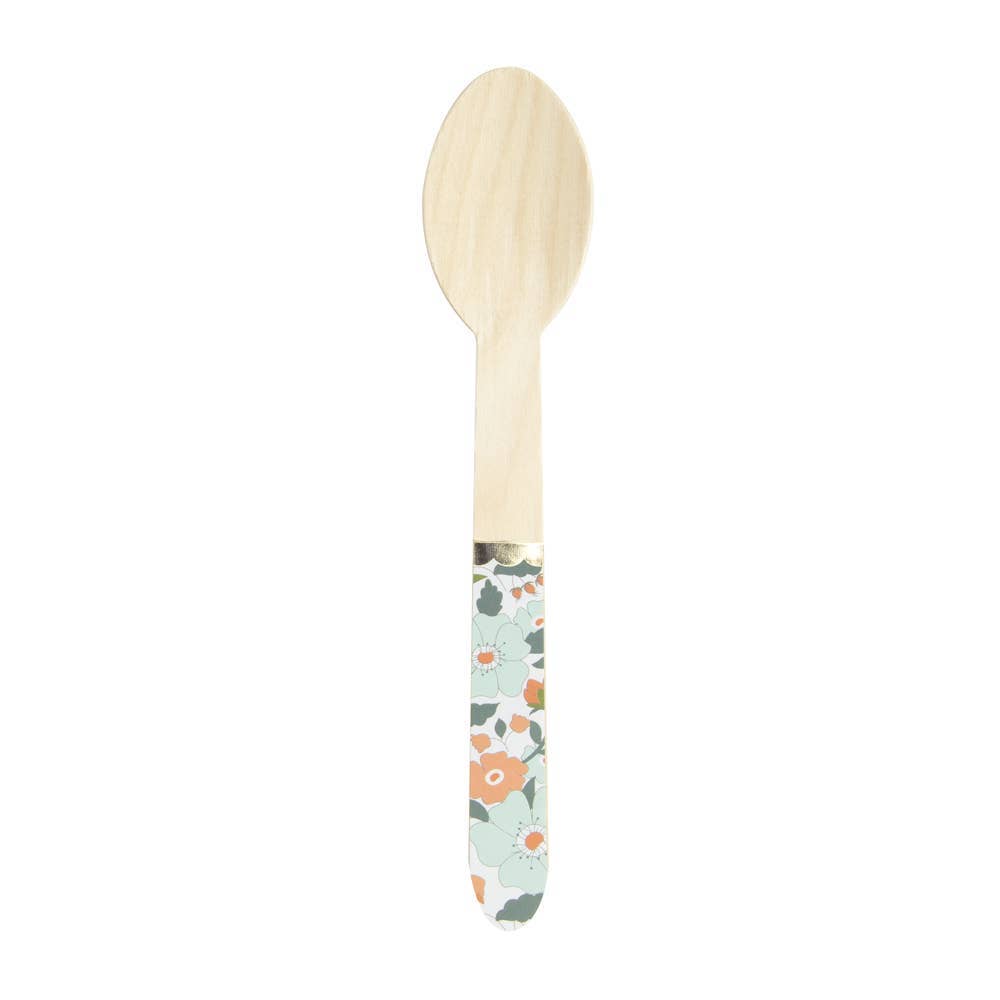 Tim&Puce Factory - Wholesale Table Spoon (Cutlery) - SMALL WOODEN SPOONS WITH FLOWERS AND GOLD X 80