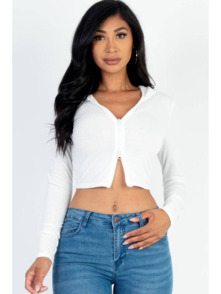 CC Wholesale Clothing - Wholesale Hoodie - Women's - French Terry Crop Zip Up Hoodie3