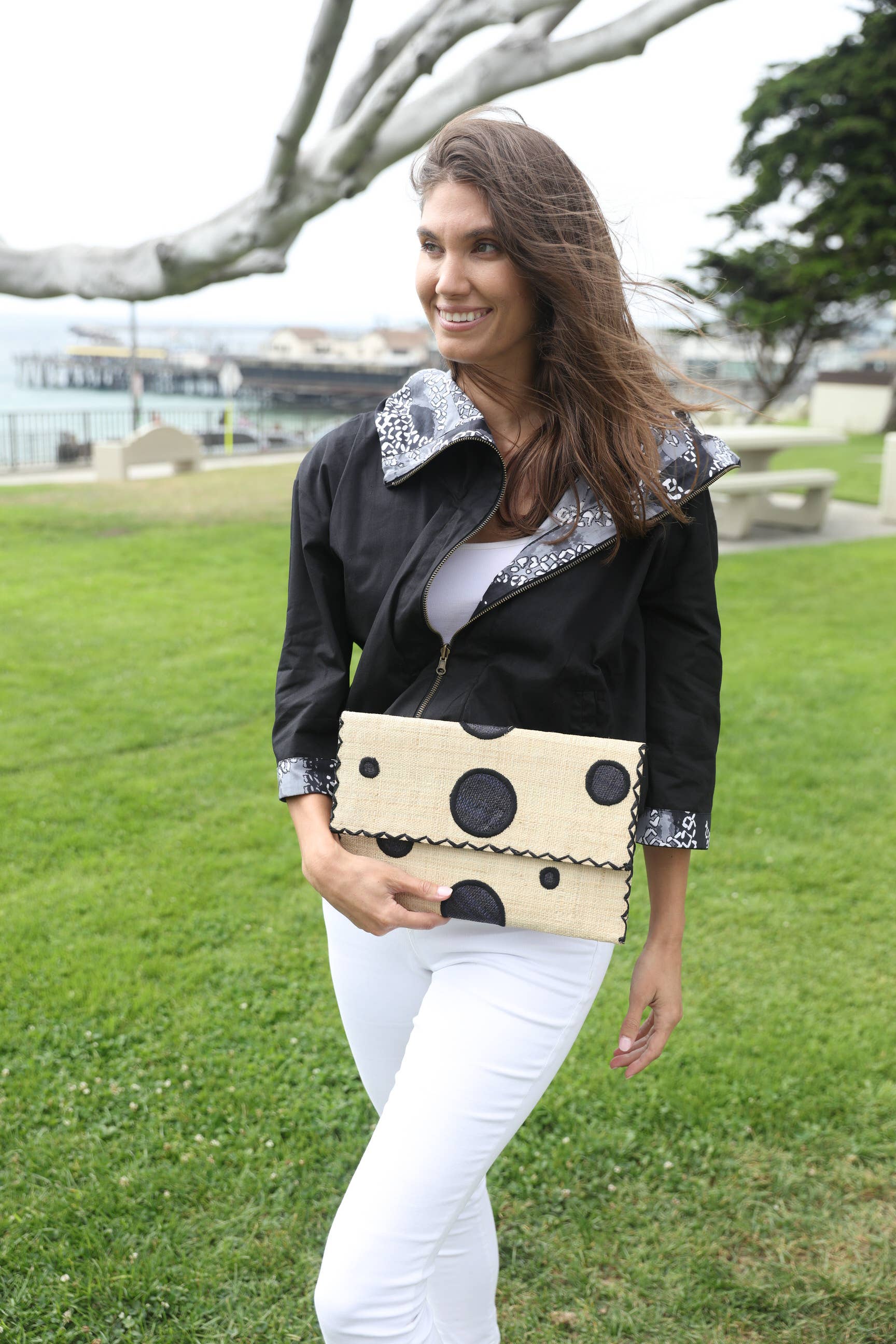 Shebobo - Vente Pochette – femme - Pochette enveloppe en paille à pois Capri5