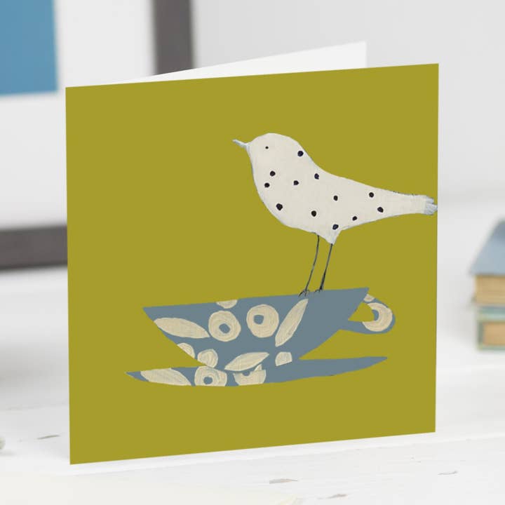 Dotty Bird with her Teacup cards for wholesale by Print Circus