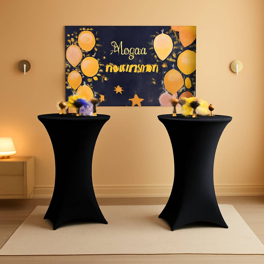  pc Black Spandex Cocktail Table Cover 32 Inch Round 8 Pack Set for wholesale on Faire0