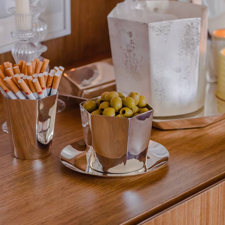 ESENCIAL HOGAR - Wholesale Serve Bowl - Hexagon Silver-Plated Nut Bowl & Saucer5