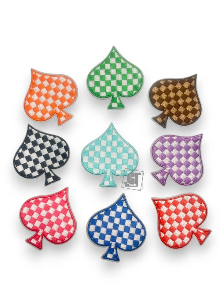 Checkered Ace of Hearts...Cap Patch for wholesale by 6j Threads LLC