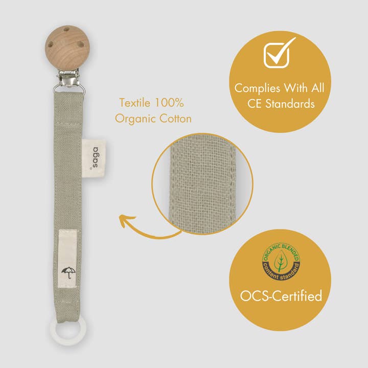 Saga Copenhagen - Wholesale Pacifier Clip - Baby - Pacifier Clip - Green Tea - Organic Cotton - Silicone Ring3