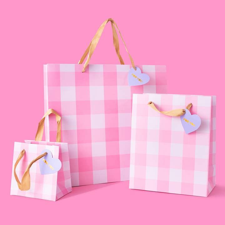 Gift Bags - Pink Gingham - Assorted Sizes to Choose From for wholesale by Taylor Elliott Designs