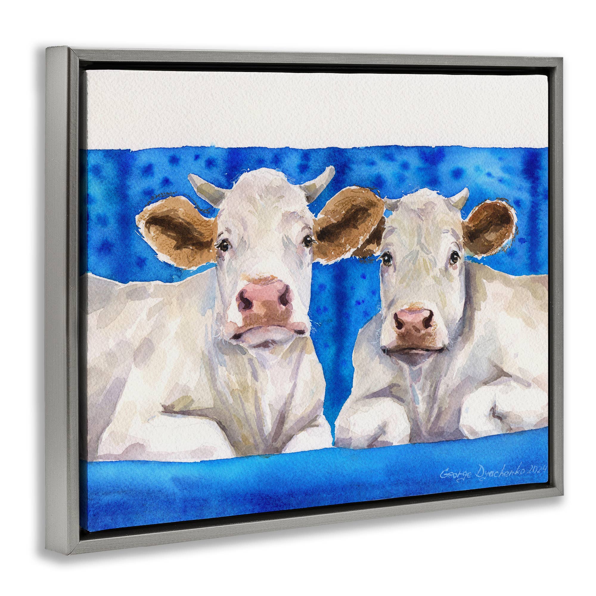 Stupell Industries - Wholesale Wall Sign - Two White Cows on Blue - Framed Wall Art16