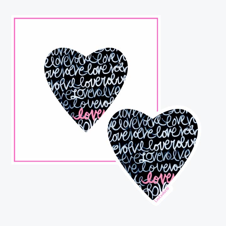 Pack Corazón - Blanco y Rosa sobre Graffiti Negro - Tarjeta y Pegatina para venta al por mayor de LOVEVOLVE®️