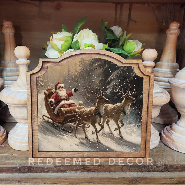 Redeemed Decor - Wholesale Decorative Tabletop Object - Provincial Santa Sleigh Framed Art