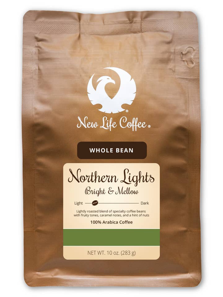 Northern Lights: Helle und weiche ganze Bohne, 10 Unzen Beutel für den Großhandel von New Life Coffee