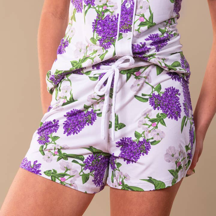 Amanda Blu - Wholesale Sleepwear Bottom - Women's - Spring Blooms Pajama Shorts | Purple Floral PJ Bottoms