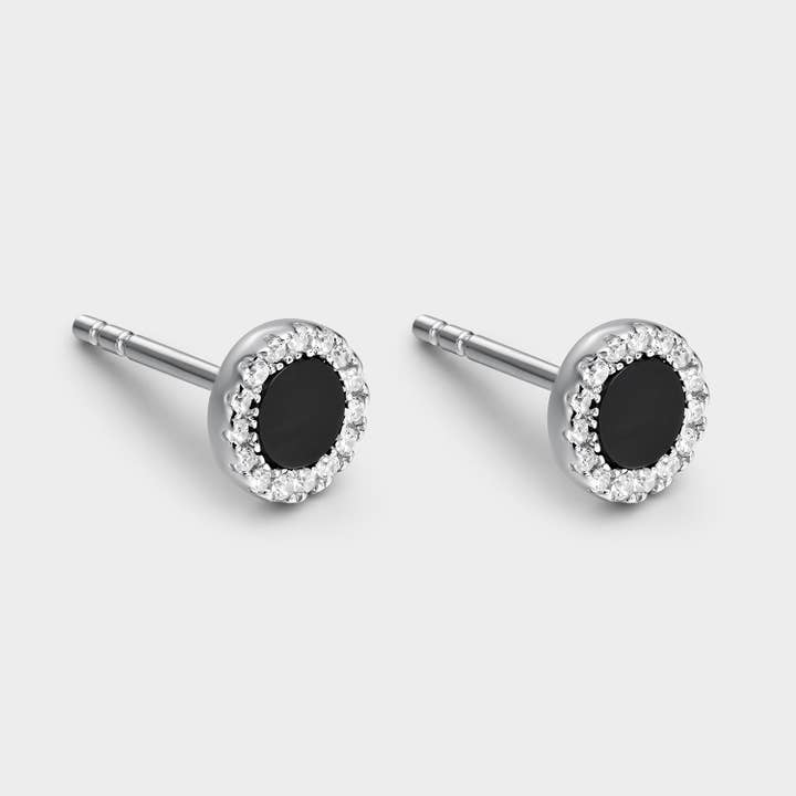Small circle onyx and white zirconia earrings for wholesale by Itemporality