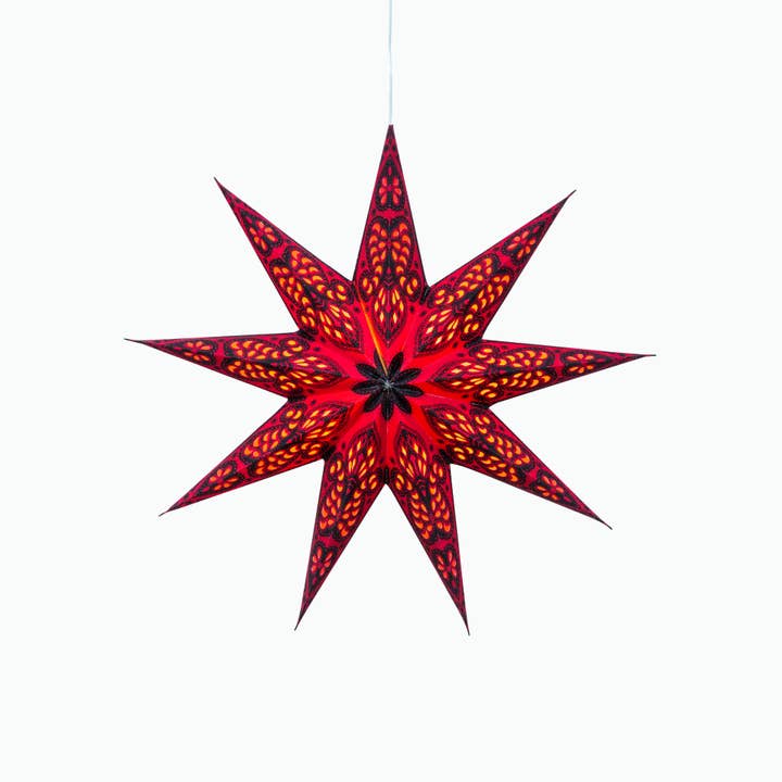 Artschatz LLC – wholesale Papperslykta/-lampa – Phoenix ~ 9 Pekare, 17 tum, rött papper Stjärna lykta ljus5