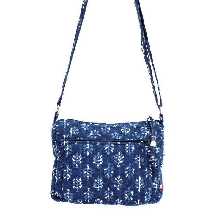 Indigo Palms Large Messenger Bag - Block Printed Cotton for wholesale by Anju Jewelry