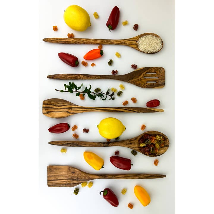 Natural OliveWood - Wholesale Kitchen Spoon - Long Olive Wood Slotted Spatula2