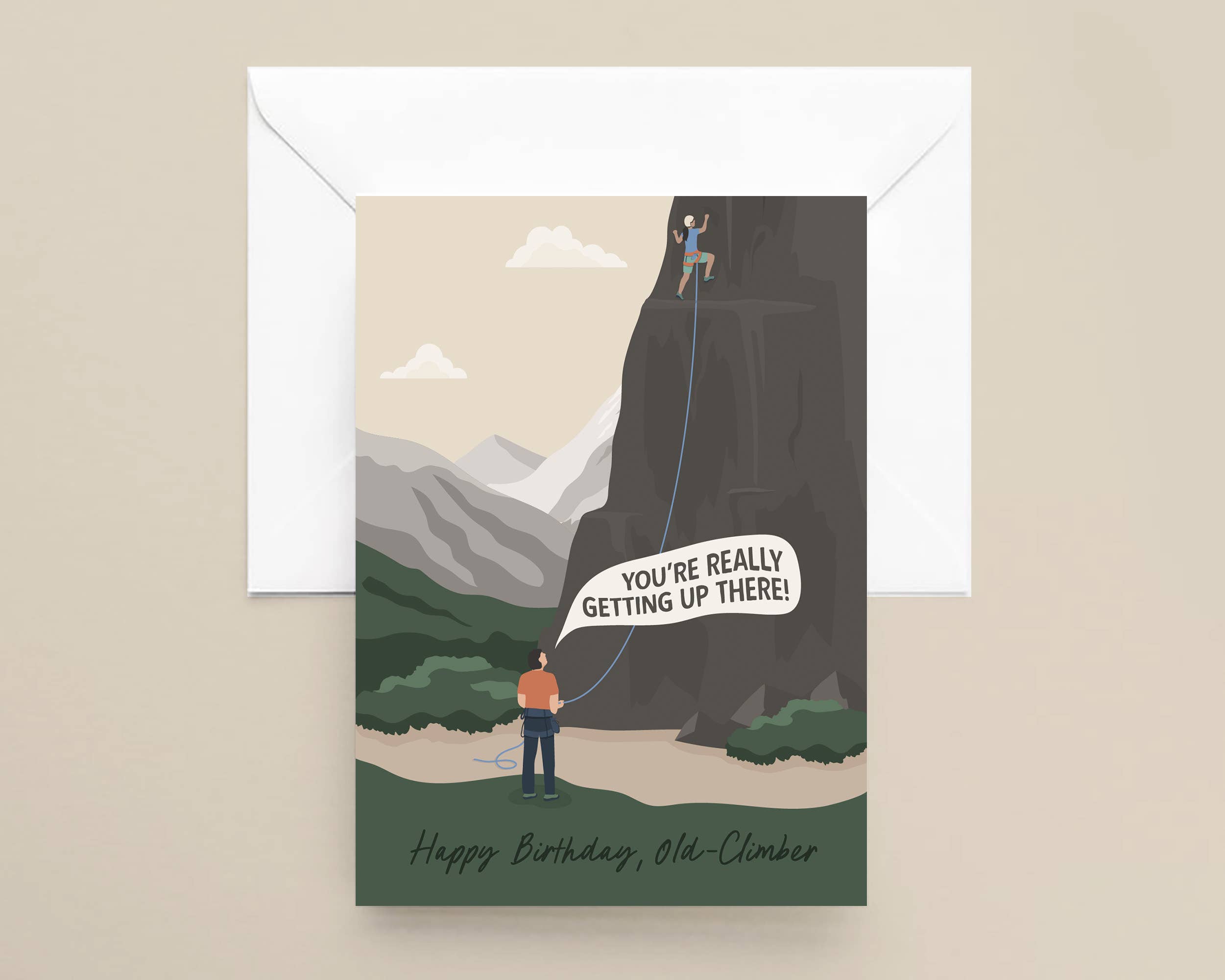 Katiebird Prints - Wholesale Birthday Card - Old-Climber - Funny Birthday - Rock Climbing Card - Aging