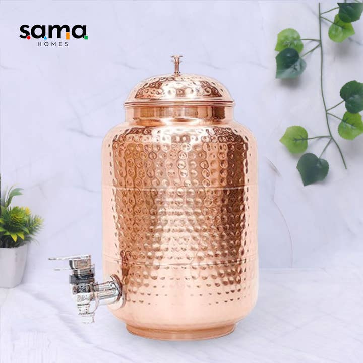 100% Pure Copper Full-Hammered Water Dispenser (Matka) 5000ML | Handcrafted Ayurvedic Copper | Sustainable, Leak-Proof & Healthy Hydration for wholesale on Faire