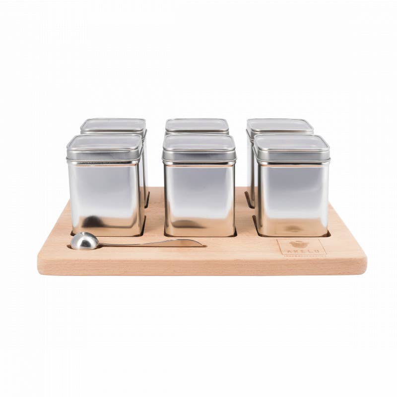 ARELO - Wholesale Tea Set - Tea board with 6 window tins and stainless steel measuring spoon1