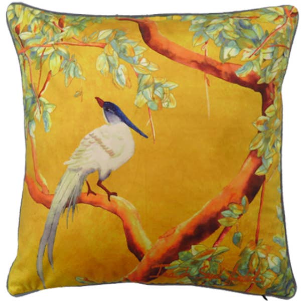 cushion cover Chinoiserie velvet decoration yellow 2 for wholesale by Ina de saint andeol