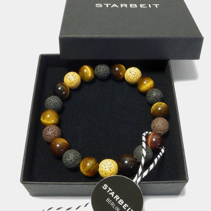 Pulsera para hombre Pearl Power MD67 en combinación de colores ojo de tigre y lava para venta al por mayor de STARBEIT