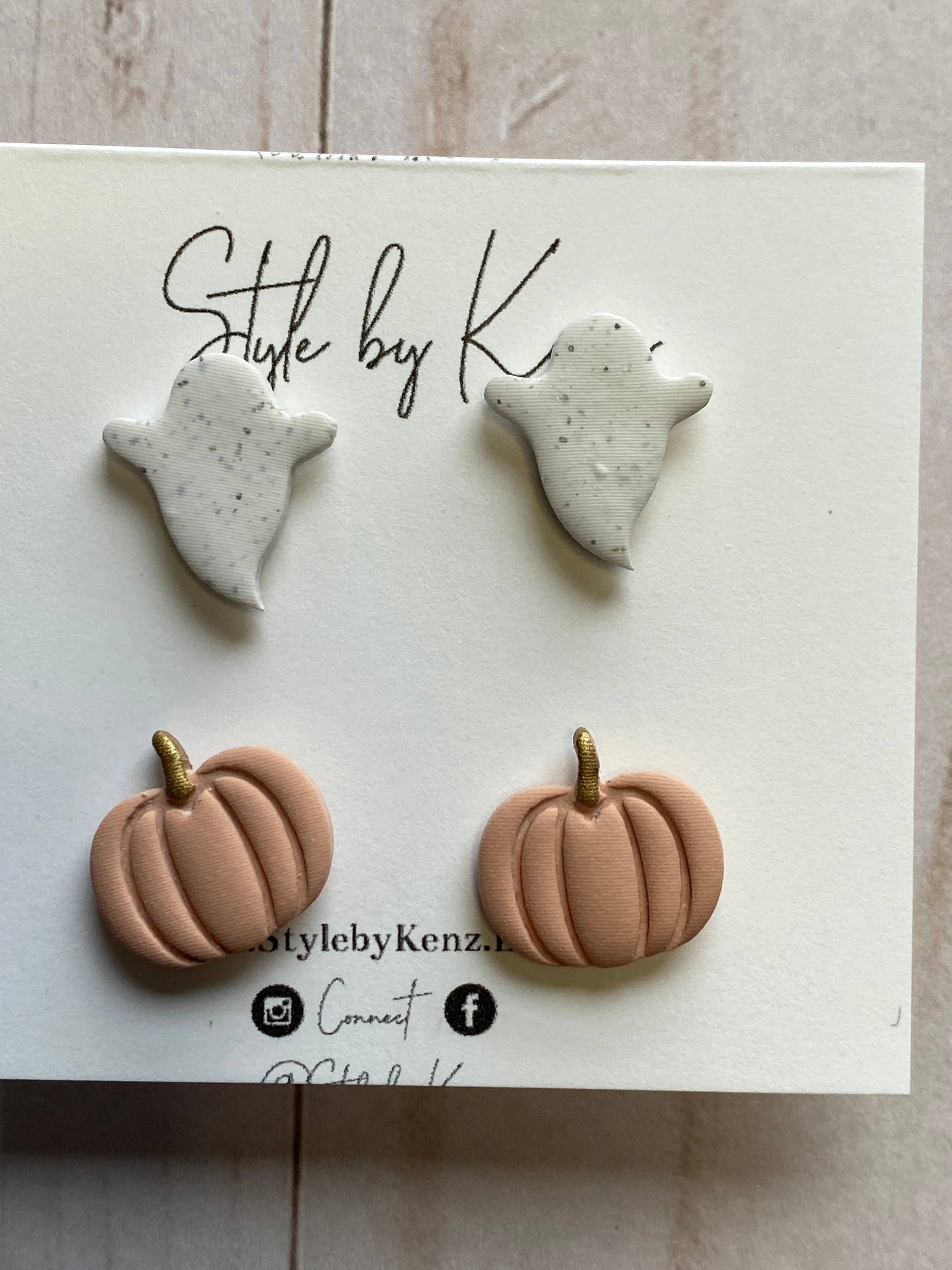 Style by Kenz - Wholesale Stud/Post Earrings - Ghost And Pumpkin Stud Pack,Fall Stud Pack, Ghost Earrings2