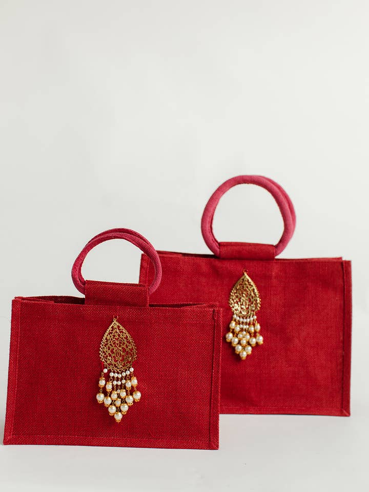 Cranberry Small Jute Bag for wholesale by Decorasian