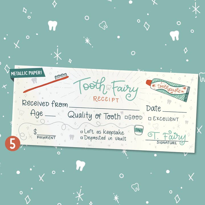 Tooth Fairy Receipt 5 Pack | Tooth Certificate for wholesale by Midwestmod | Pixel + Stitch