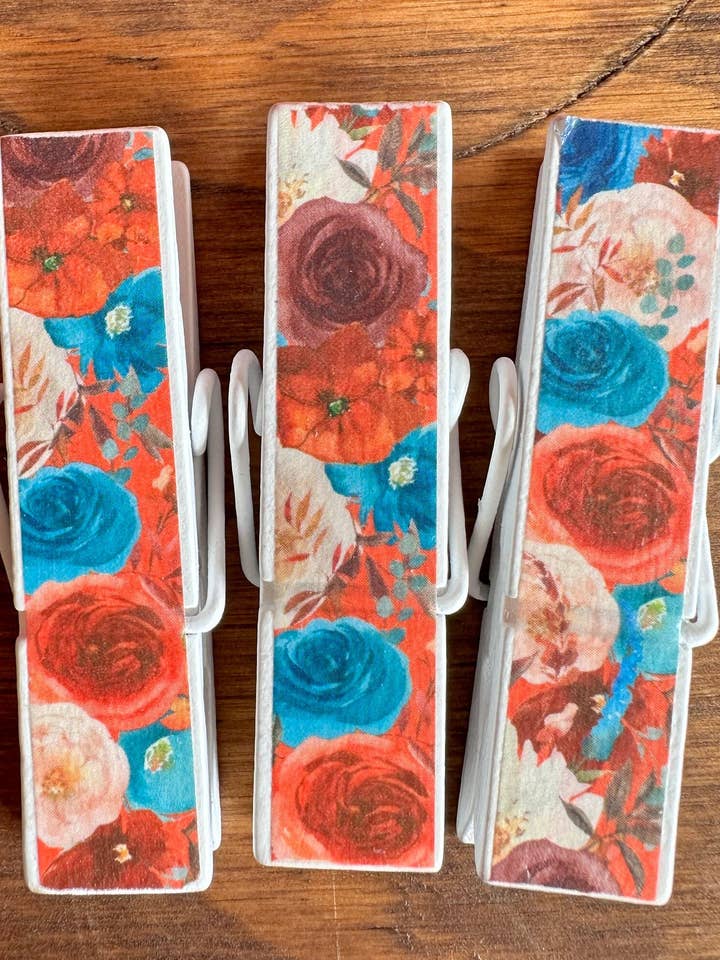 NEW Fall Teal Blue and Orange Flowers Snack Chip Clips for wholesale by NanCBeeCreations