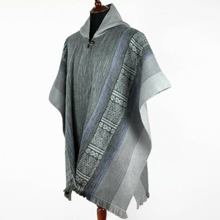 Narig - Lightweight Baby Alpaca Wool Hooded Poncho - Slate Gray - unisex for wholesale by ECUALAMA