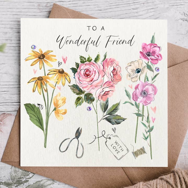 To a wonderful Friend with love - flowers for wholesale by Katie Phythian Design