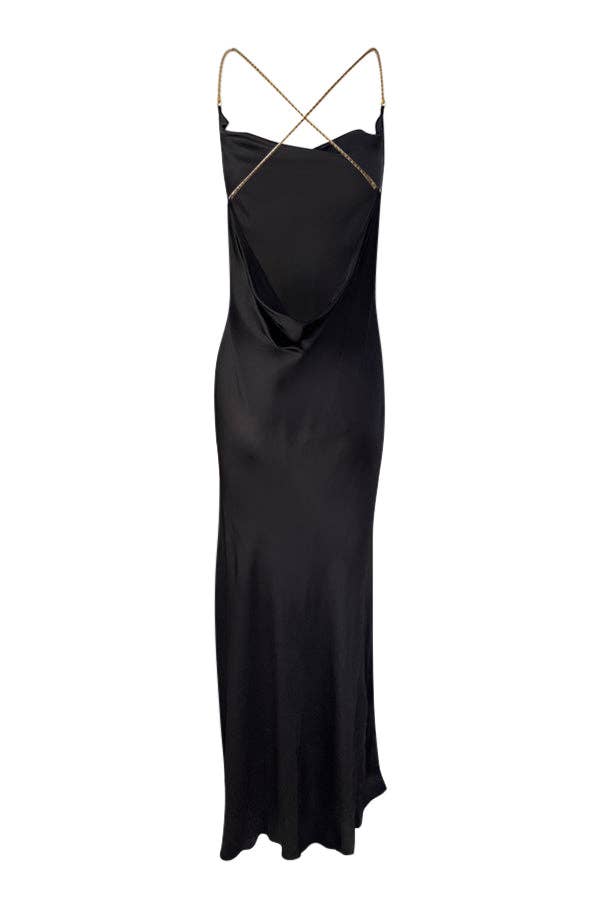 noir Robe longue en satin noir Fara en vente sur Faire6