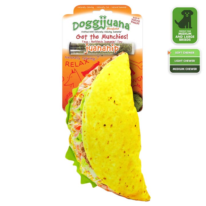 SmarterPaw | Meowijuana & Doggijuana - Wholesale Pet Plush Toy - Dog - Get the Munchies Taco Refillable Dog Toy0