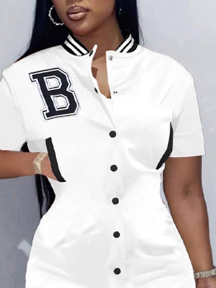 Fashion Combination - Wholesale Blouse – Women’s - letter embroidery button front casual dress7