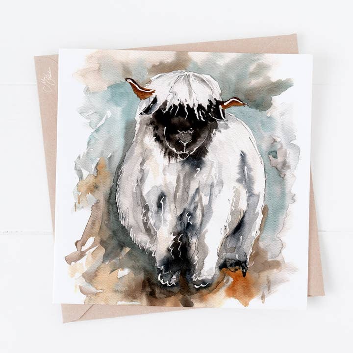 Valais Sheep | Farmyard Greeting Cards for wholesale by Meg Hawkins Art