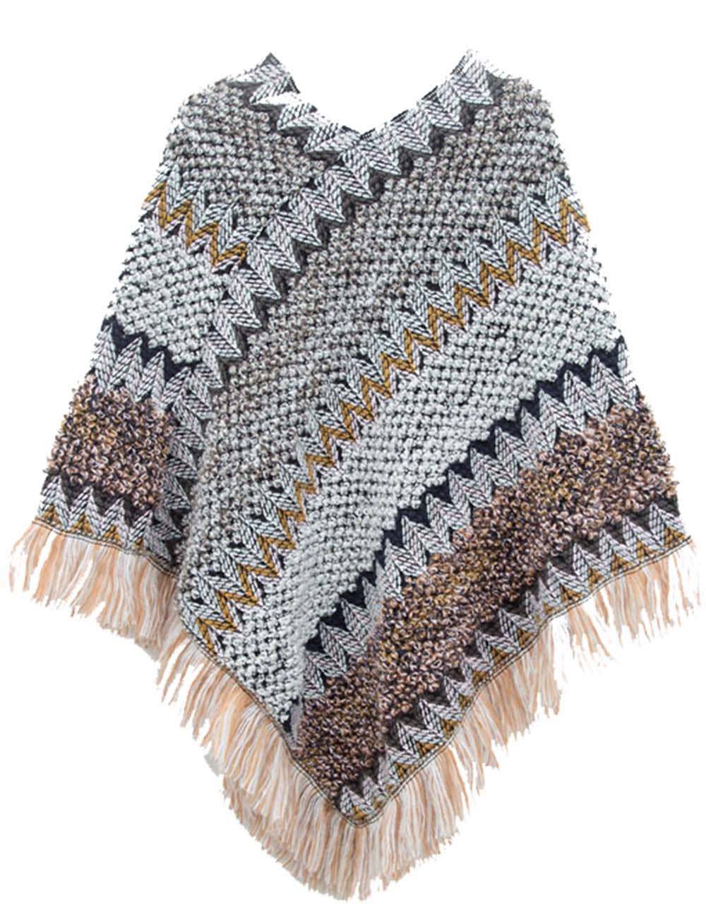 Sweetkama - Vente Poncho – femme - Châle à franges ethnique coloré chic pour femmes1