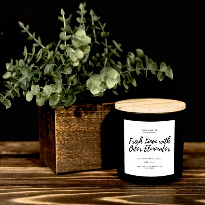 Ember Water - Wholesale Jar/filled candle - Fresh Linen with Odor Eliminator 16 oz 100% Soy Candle