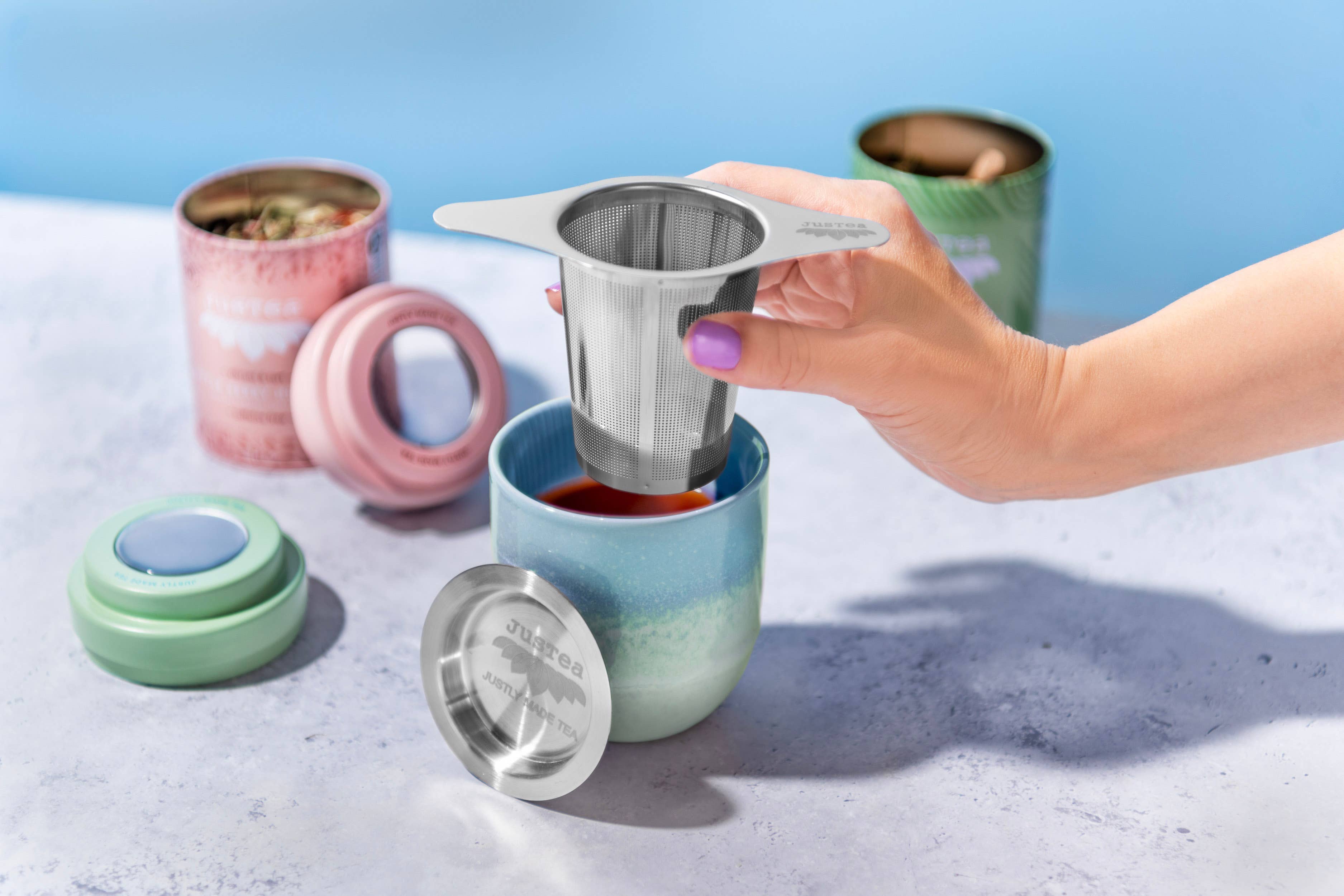 JusTea (No Import Fees to USA) - Wholesale Tea Strainer/Infuser - Tea Infuser with Dual-use Coaster Lid - Tea Steeper Strainer3