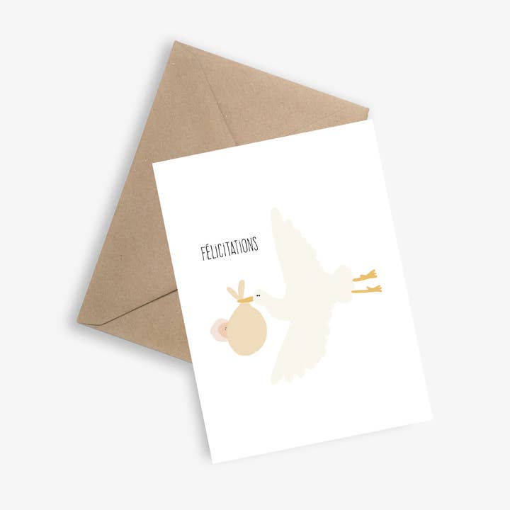 La Cigogne (Stork) - Carte simple pour bébé  pour la vente par LE PAPIER GRAPHIQUE