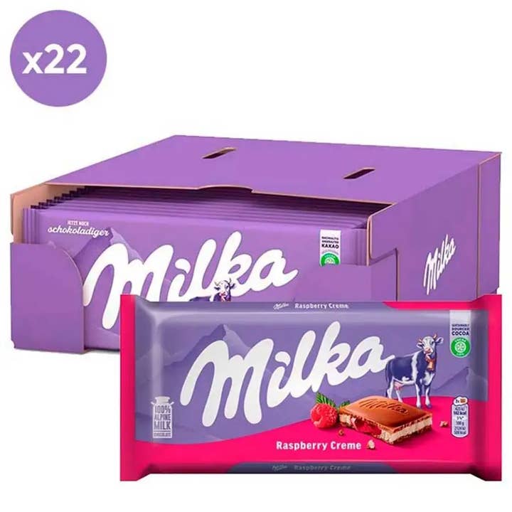 Phoenix Distributions - Wholesale Chocoladereep - MILKA - Framboos 100 gram 2 stuks