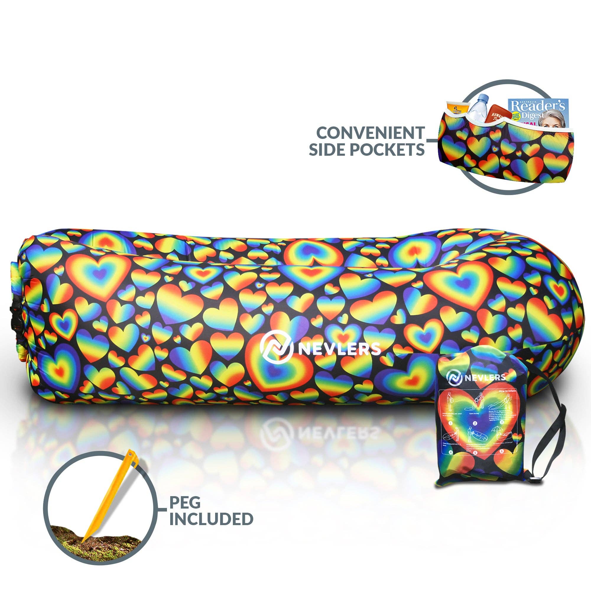 Nevlers - Wholesale Inflatables - Inflatable Lounger - Rainbow Heart - 1 pack0